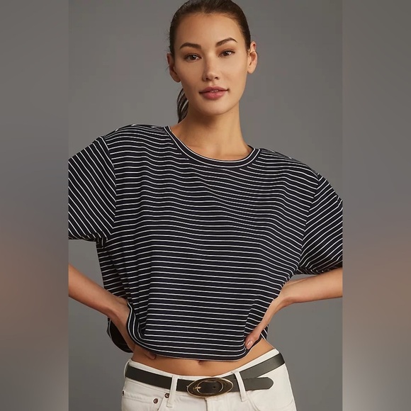 Maeve Cropped striped Tee, M (fits oversized) - Picture 3 of 10